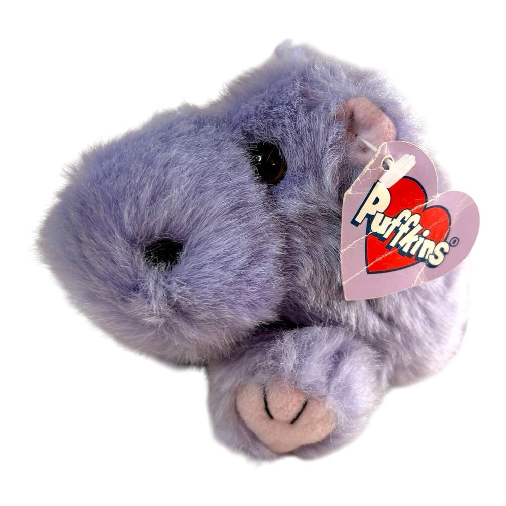 Vintage 1994 Puffkins Henrietta Purple Hippo 4" Swibco Plush Stuffed Animal Toy